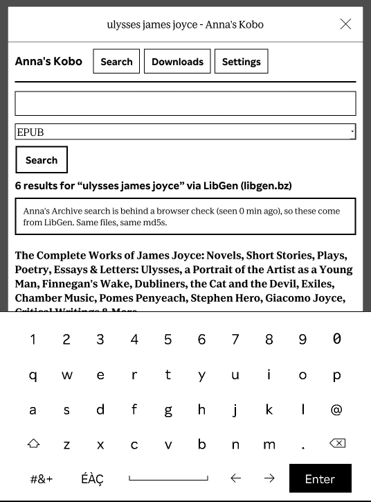 Six search results for 'ulysses james joyce' on the Kobo